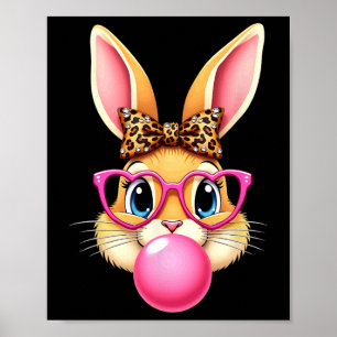 Schattige Paashaas Konijn Bubble Gum Meisje Vrouwe Poster