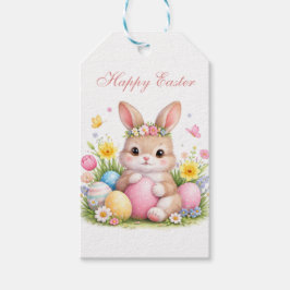 Schattige Paashaas Konijn Roze Blush Pioen Cadeaulabel