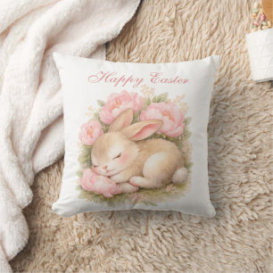 Schattige Paashaas Konijn Roze Blush Pioen Kussen