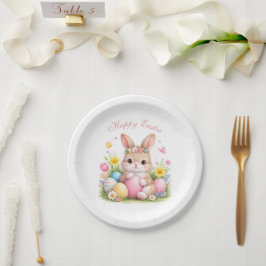 Schattige Paashaas Konijn Roze Blush Pioen Papieren Bordje