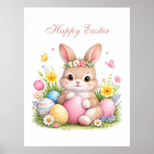 Schattige Paashaas Konijn Roze Blush Pioen Poster
