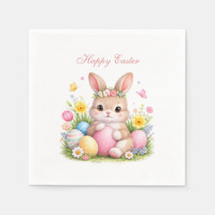 Schattige Paashaas Konijn Roze Blush Pioen Servet