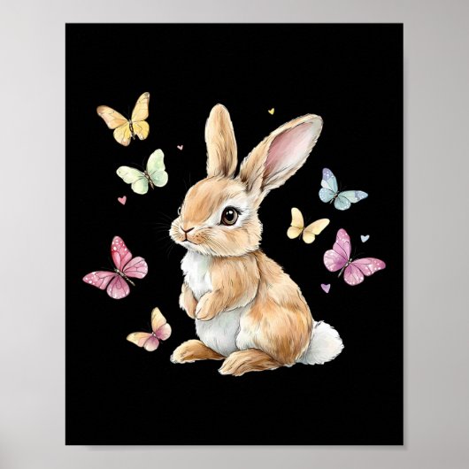 Schattige Paashaas Konijn Vlinder  Poster (Voorkant)