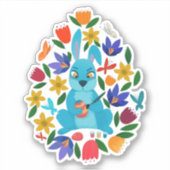 Schattige paashaas lente bloemen sticker (Voorkant)