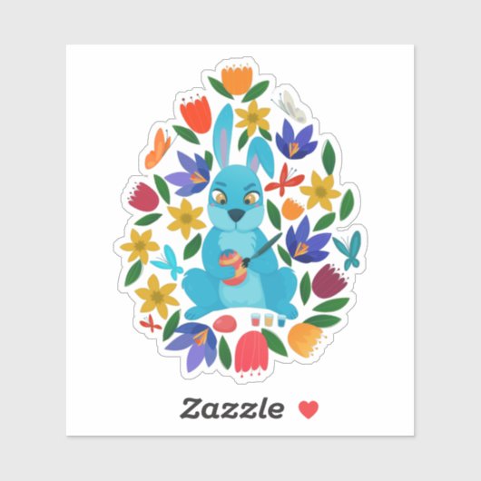 Schattige paashaas lente bloemen sticker (Vel)