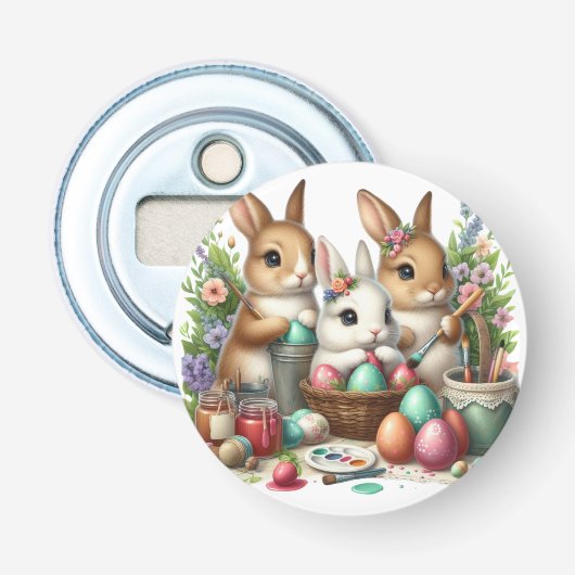 Schattige, Paashaas/Lenteverf feest Button Flesopener (Voorkant)