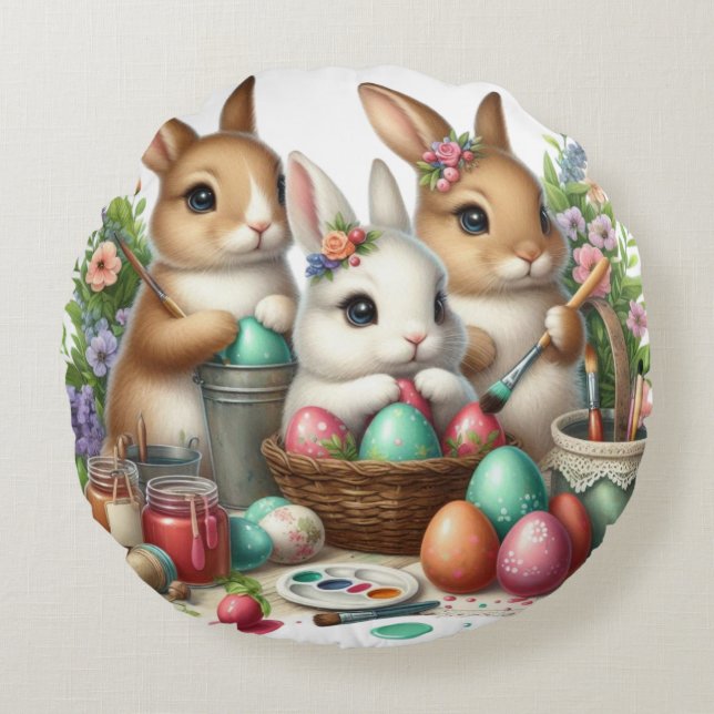 Schattige, Paashaas/Lenteverf feest Rond Kussen (Voorkant)