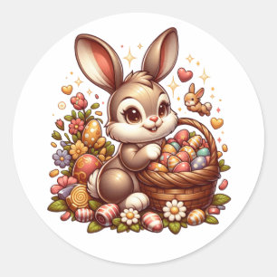 Schattige paashaas, mand en eieren ronde sticker