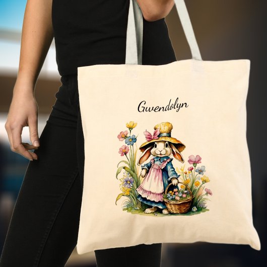 Schattige  paashaas meisje gepersonaliseerd tote bag