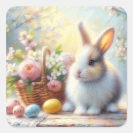 Schattige Paashaas met Eieren - Pastelkleurig Lent Vierkante Sticker