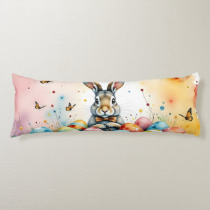 Schattige paashaas met kleurrijke beschilderde eie lichaamskussen