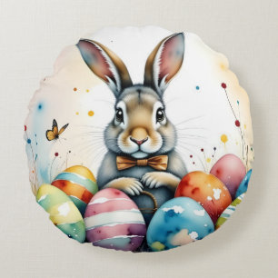 Schattige Paashaas met Kleurrijke Beschilderde Eie Rond Kussen