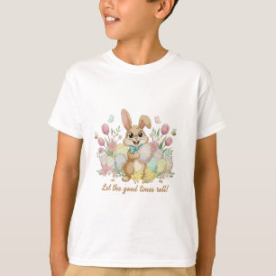 Schattige Paashaas met Kleurrijke Eieren en Lente T-shirt