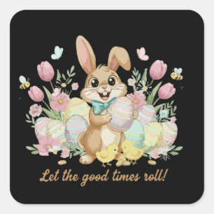 Schattige Paashaas met Kleurrijke Eieren en Lente Vierkante Sticker