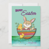 Schattige paashaas met kuikens feestdagenkaart (Voorkant)