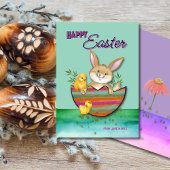 Schattige paashaas met kuikens feestdagenkaart