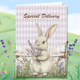 Schattige Paashaas met Lavendel Speciale Levering Kaart