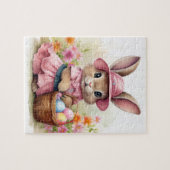 Schattige paashaas met paasmand legpuzzel (Horizontaal)