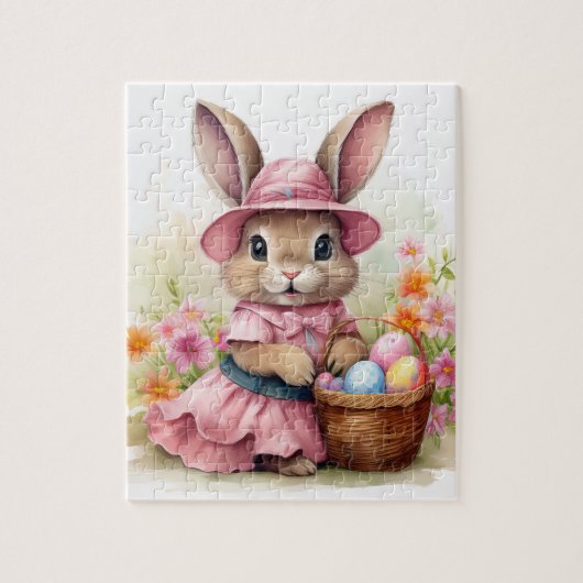 Schattige paashaas met paasmand legpuzzel (Verticaal)