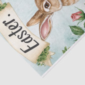 Schattige paashaas met roze rozen en een banner tissuepapier (Detail)