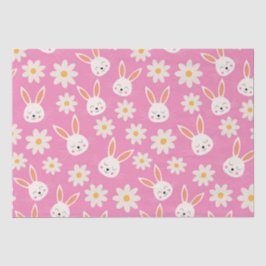 Schattige Paashaas met Witte Bloemen op Roze  Tissuepapier