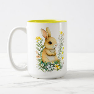 Schattige Paashaas & Monogram op Wit Tweekleurige Koffiemok