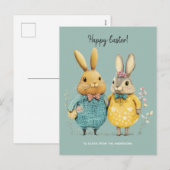 Schattige paashaas paar feestdagenkaart (Voorkant / Achterkant)