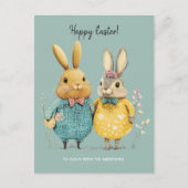 Schattige paashaas paar feestdagenkaart (Voorkant)