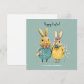 Schattige paashaas paar feestdagenkaart (Voorkant / Achterkant)