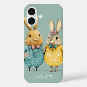 Schattige Paashaas paar gepersonaliseerd iPhone 16 Hoesje