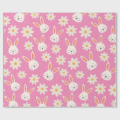 Schattige Paashaas Patroon met bloemen op roze Cadeaupapier (Vlak)