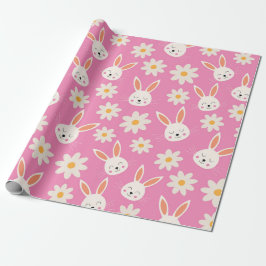 Schattige Paashaas Patroon met bloemen op roze Cadeaupapier