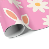 Schattige Paashaas Patroon met bloemen op roze Cadeaupapier (Rol Hoek)