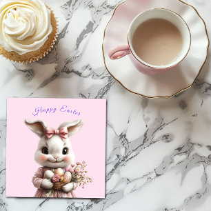 Schattige Paashaas Roze Boog Gekleurde Eieren Servet