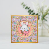 Schattige Paashaas Zit in de Mand Kaart (Staand voorkant)