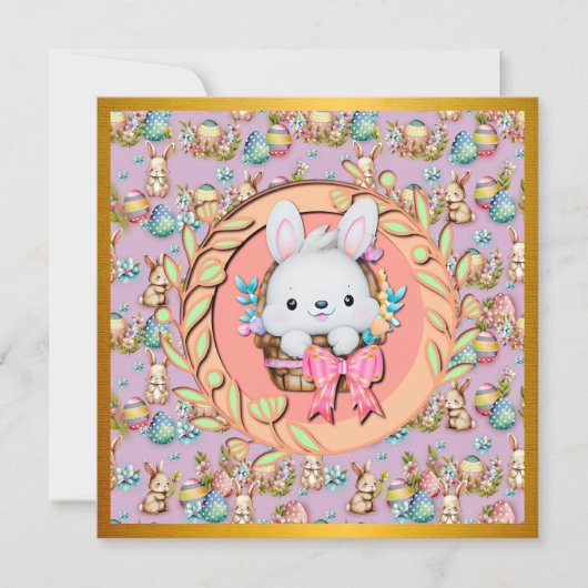Schattige Paashaas Zit in de Mand Kaart (Voorkant)