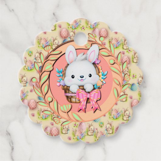 Schattige paashaas zitten in de mand bedankjes labels (Voorkant)