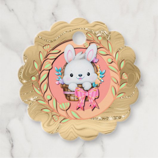 Schattige paashaas zitten in de mand bedankjes labels (Voorkant)