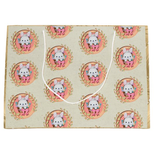 Schattige paashaas zitten in de mand groot cadeauzakje (Voorkant)