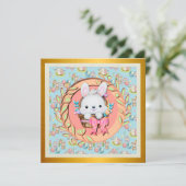 Schattige paashaas zitten in de mand kaart (Staand voorkant)