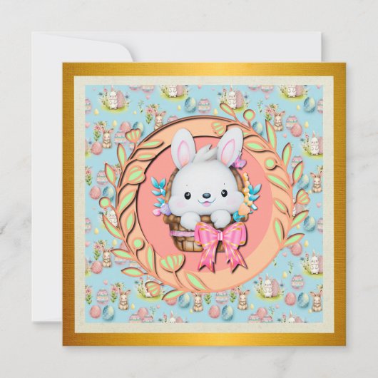 Schattige paashaas zitten in de mand kaart (Voorkant)