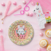 Schattige paashaas zitten in de mand papieren bordje (Feest)