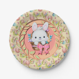 Schattige paashaas zitten in de mand papieren bordje