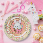 Schattige paashaas zitten in de mand papieren bordje (Feest)