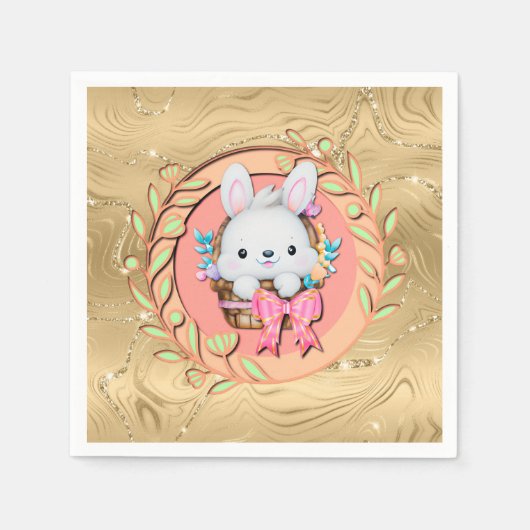 Schattige paashaas zitten in de mand servet (Voorkant)