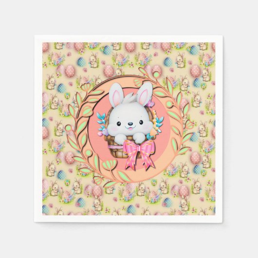 Schattige paashaas zitten in de mand servet (Voorkant)