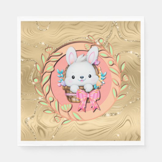 Schattige paashaas zitten in de mand servet (Voorkant)