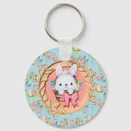 Schattige paashaas zitten in de mand sleutelhanger