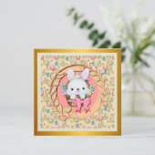 Schattige Paashaas zittend in de mand Kaart (Staand voorkant)