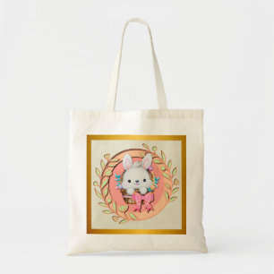 Schattige Paashaas zittend in de mand Tote Bag